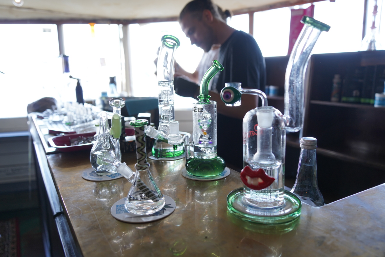 Glass pieces at the Bong and Dab Bar